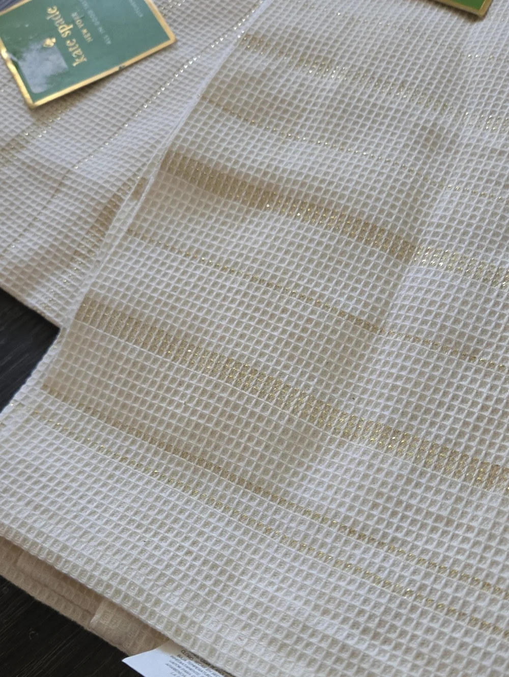 kate spade cream and gold striped waffle kitchen towels